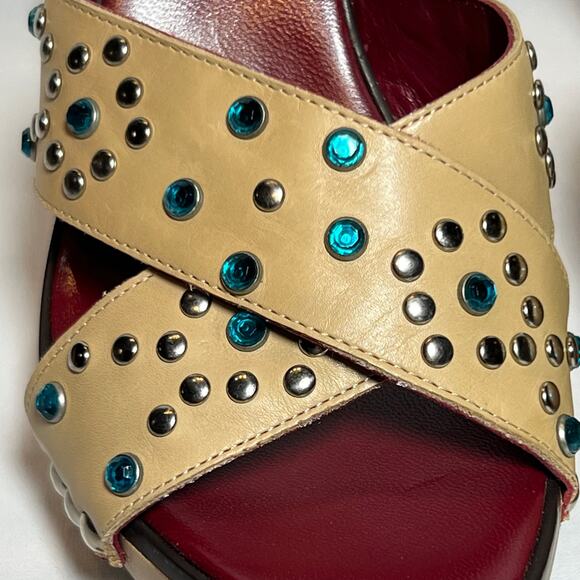 Jean-Michel Cazabat Platform Sandals Tan Leather Rhinestone 5 Inch Heel Size 7.5 - Picture 7 of 12